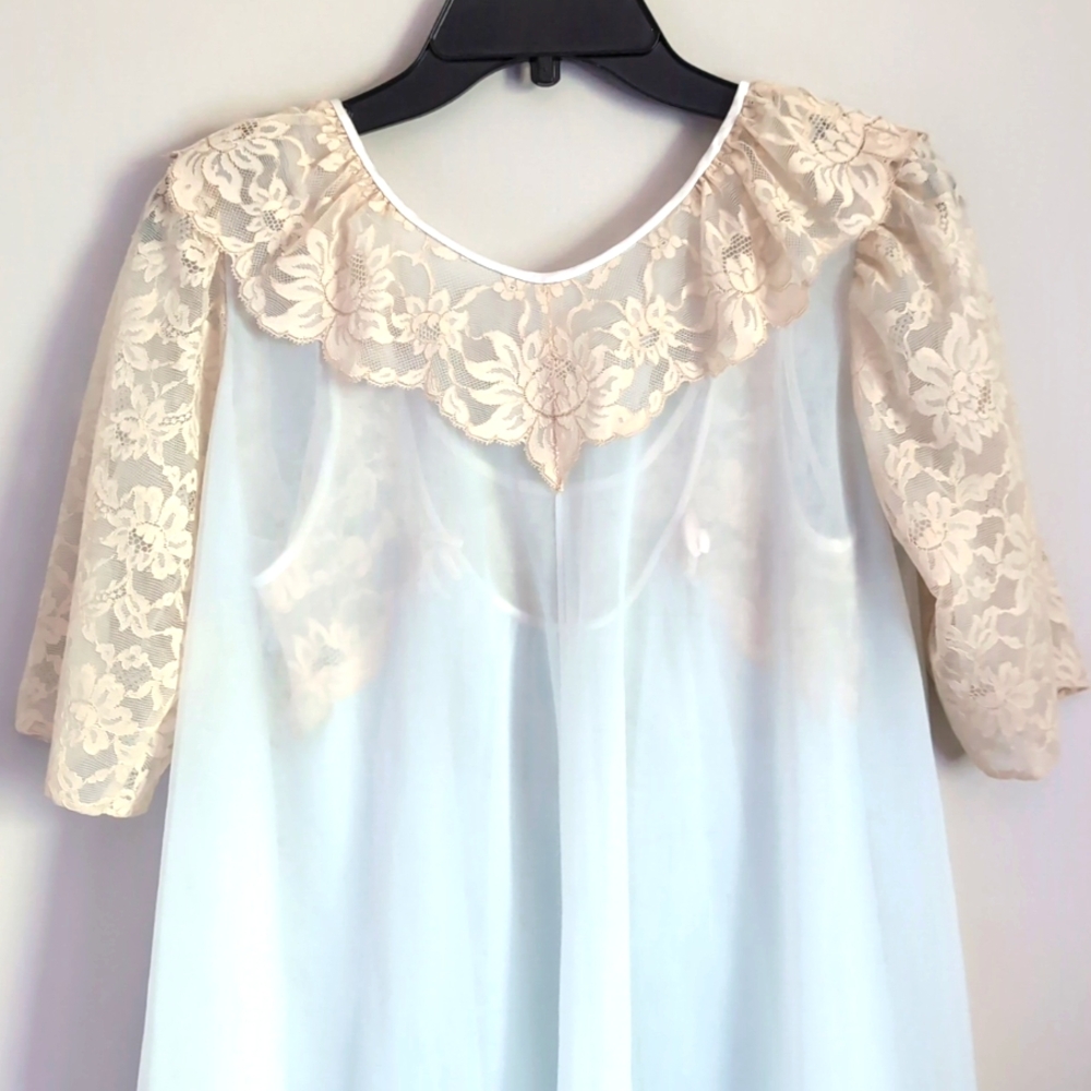 50s Vintage Vanity Fair 2 Piece Chemise Robe Lace Fairycore Peignoir Set 34 - Picture 13 of 16